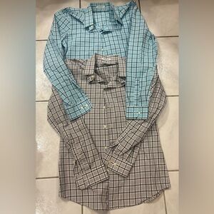 Express Men's Plaid Extra Slim Fit Shirt - Set of 2 - Blue and Gray Plaid